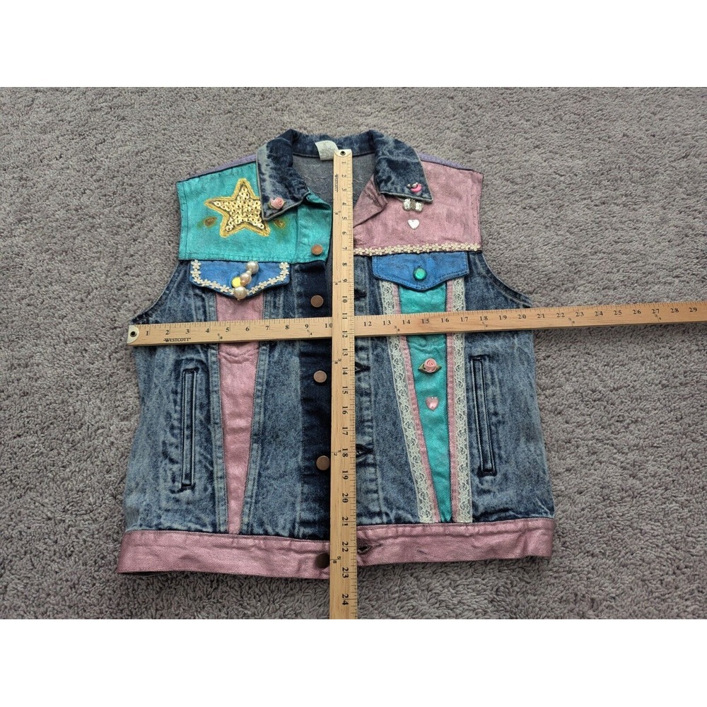 Vintage Congo Trader Denim Jacket Womens 38 Blue Button‎ Beaded Punk Inspired - Picture 6 of 8